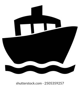 Minimalist Boat on Waves Silhouette Icon Vector