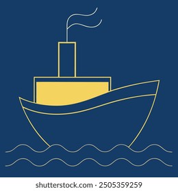 Minimalist Boat on Waves Silhouette Icon Vector