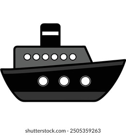 Minimalist Boat on Waves Silhouette Icon Vector