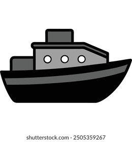 Minimalist Boat on Waves Silhouette Icon Vector