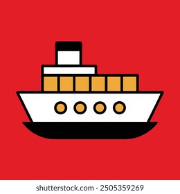 Minimalist Boat on Waves Silhouette Icon Vector