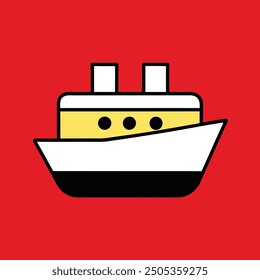 Minimalist Boat on Waves Silhouette Icon Vector