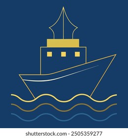 Minimalist Boat on Waves Silhouette Icon Vector