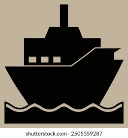 Minimalist Boat on Waves Silhouette Icon Vector