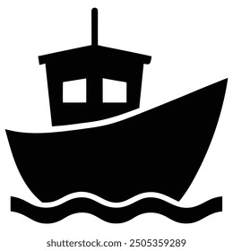 Minimalist Boat on Waves Silhouette Icon Vector