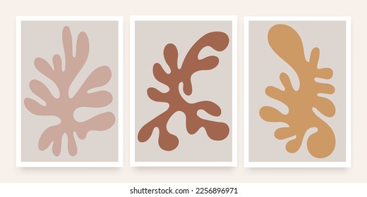 El arte de la naturaleza matisse abstracta y bohemia minimalista forma los afiches que se han puesto. Colección de doodles de color suave. Las formas vectoriales dibujadas a mano modernas dan forma a un conjunto de decoración.