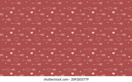 Minimalist Bohemian Valentine's day background, pattern. Geometric style hearts and arrows design template, geometric abstract design elements for decoration