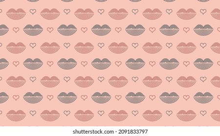 Minimalist Bohemian Valentine's day background, pattern. Geometric style heart and lips design template, geometric abstract design elements for decoration
