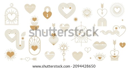 Minimalist Bohemian Valentine's day elements, art linear symbols and icons, heart, lips, sun and rainbow, design templates, geometric abstract design elements for decoration Foto d'archivio © 