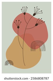 Minimalist boho abstract art with organic shapes and line arches. Perfect for modern interiors and decor