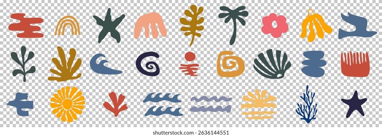 Minimalist boho abstract nature art shapes collection Abstract flower and leaves shapes set. Trendy minimal style. Contemporary poster or background. Botanic vector illustration