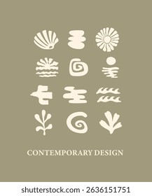 Minimalist boho abstract nature art shapes collection Abstract flower and leaves shapes set. Trendy minimal style. EPS10 Contemporary poster or background. Botanic vector illustration 