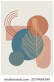 Minimalist boho abstract poster design with floral lines and geometric shapes