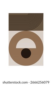 Minimalist boho arch shape wall poster. Abstract boho retro wall art with geometric shapes in warm brown tones
