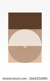 Minimalistisches Boho Bogen Form Wandposter. Abstrakte Boho Retro Wandkunst mit geometrischen Formen in warmen Brauntönen