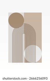 Cartel minimalista de la pared de la forma del arco del boho. Arte de pared retro boho Abstractas con Formas geométricas en tonos marrones cálidos