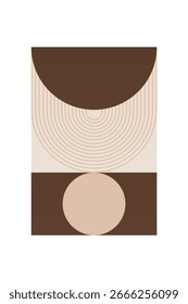 Minimalist boho arch shape wall poster. Abstract boho retro wall art with geometric shapes in warm brown tones