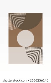 Cartaz minimalista de parede em forma de arco de boho. Abstrato boho retro arte de parede com formas geométricas em tons mornos de marrom