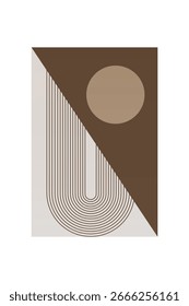 Cartel minimalista de la pared de la forma del arco del boho. Arte de pared retro boho Abstractas con Formas geométricas en tonos marrones cálidos