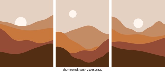 Minimalist Boho Earth Tone Landscape Vector Illustration set