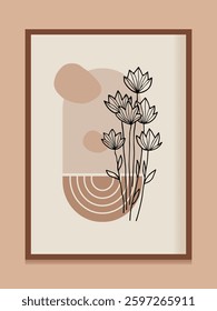 Minimalist boho illustration with floral elements and abstract shapes in a neutral color palette