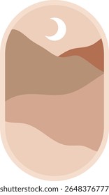 Vista minimalista da montanha boho ao luar. Ilustração de design para decoração, decoração de parede, papel de parede, capa, banner.