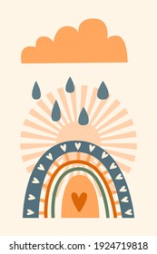 Minimalist boho poster. Abstract boho print for nursery wall decor, children shop advertising, t shirt print, summer psrty invitation etc