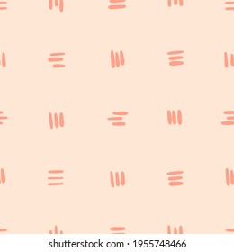 Minimalist boho seamless pattern with hand drawn dots in mid century style in an earthy palette. Modern abstract aesthetic background with trendy design for wallpaper, wrapping paper in beige.