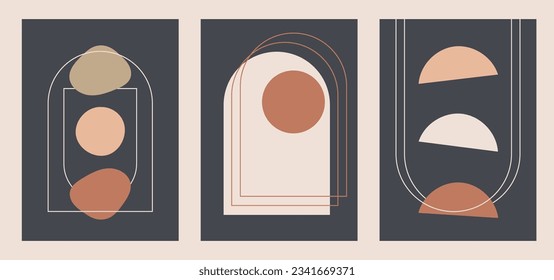 Minimalist Boho style background set with textured designs wall decor set cover design abstract boho colors and lines vector dark and light