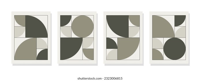 Minimalist boho-style wall art with dynamic geometric shapes, including semi-circles and circles in natural green. Perfect for room decoration.
