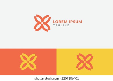 Diseño minimalista del logo de flor negrita en rojo y oro. Plantilla de logotipo vectorial para marca en cosméticos, floristería, naturaleza, lujo, elegancia y más