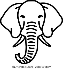 Minimalist bold line icon of an elephant head with large ears and a curved trunk. Perfect for wildlife, conservation, safari, and modern design themes