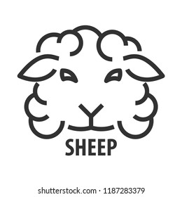 Minimalist bold line icon of not clipped sheep. Abstract Logo template of sheep not clipped head. Vector illustration.