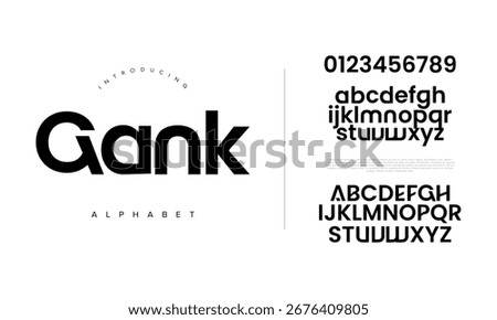 Minimalist bold sans serif font alphabet Gank, perfect for branding, headlines, digital design, posters, and modern creative projects