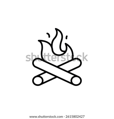 Minimalist bonfire icon with logs and flames, perfect for camping themes