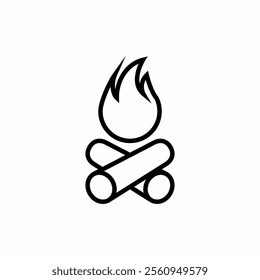 Minimalist bonfire symbol vector, simple black and white.