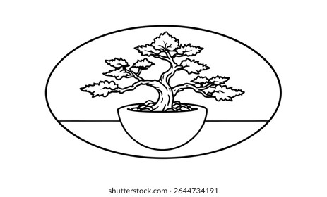 Arte minimalista da linha da árvore do Bonsai.