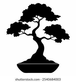 minimalist bonsai tree silhouette on white background