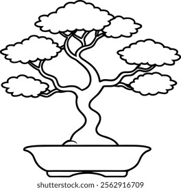 Minimalist Bonsai Tree with Smooth Branches Vector Illustration