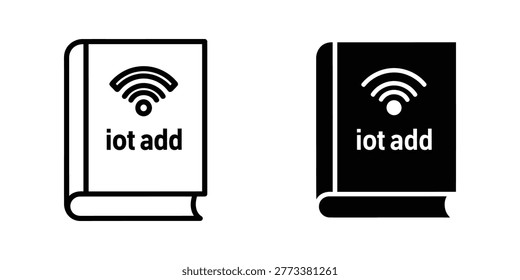 Minimalist book icon representing IoT add functionality with a wireless signal symbol, perfect for tech, app, and internet-related projects.