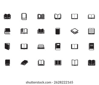 Conjunto Minimalista de Ícones de Livro - Biblioteca Plana de Vetores, Leitura e Símbolos de Educação, Arquivo de Vetor