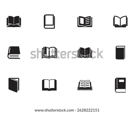 Minimalist Book Icons Set – Flat Vector Library, Reading, and Education Symbols, Vector File