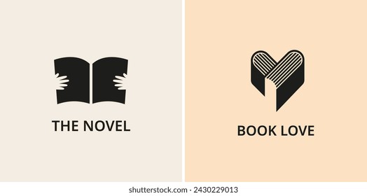 Minimalist Book, reading and writing logo. Minimal modern style book symbols and icons. Vector concept design