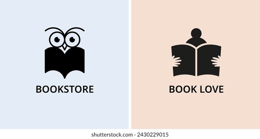 Minimalist Book, reading and writing logo. Minimal modern style book symbols and icons. Vector concept design