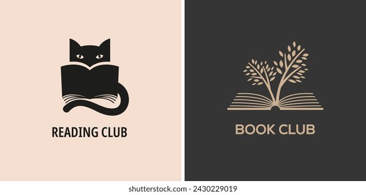 Minimalist Book, reading and writing logo. Minimal modern style book symbols and icons. Vector concept design