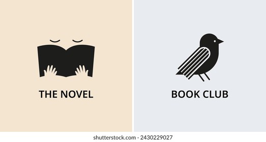 Libro minimalista, la lectura y la escritura del logotipo. Símbolos e iconos de libros de estilo moderno minimalista. Diseño de concepto vectorial