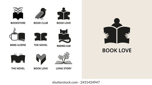 Minimalist Book, reading and writing logo. Minimal modern style book symbols and icons. Vector concept design