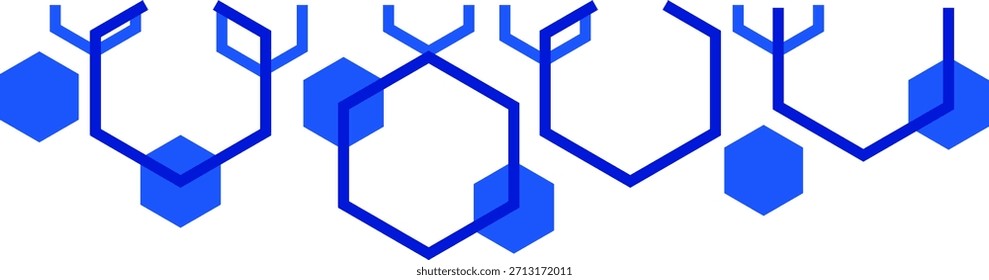 Diseño de borde minimalista con Formas hexagonales azules sobre un fondo blanco.