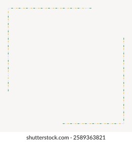 Minimalist border design with dashed lines in green, yellow, and blue. Simple, colorful border ideal for frames, invitations, or digital projects. Frame vector with copy space.