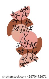 Minimalist botanical abstract design with geometric shape elements. Abstract botanical leaves with geometric shapes